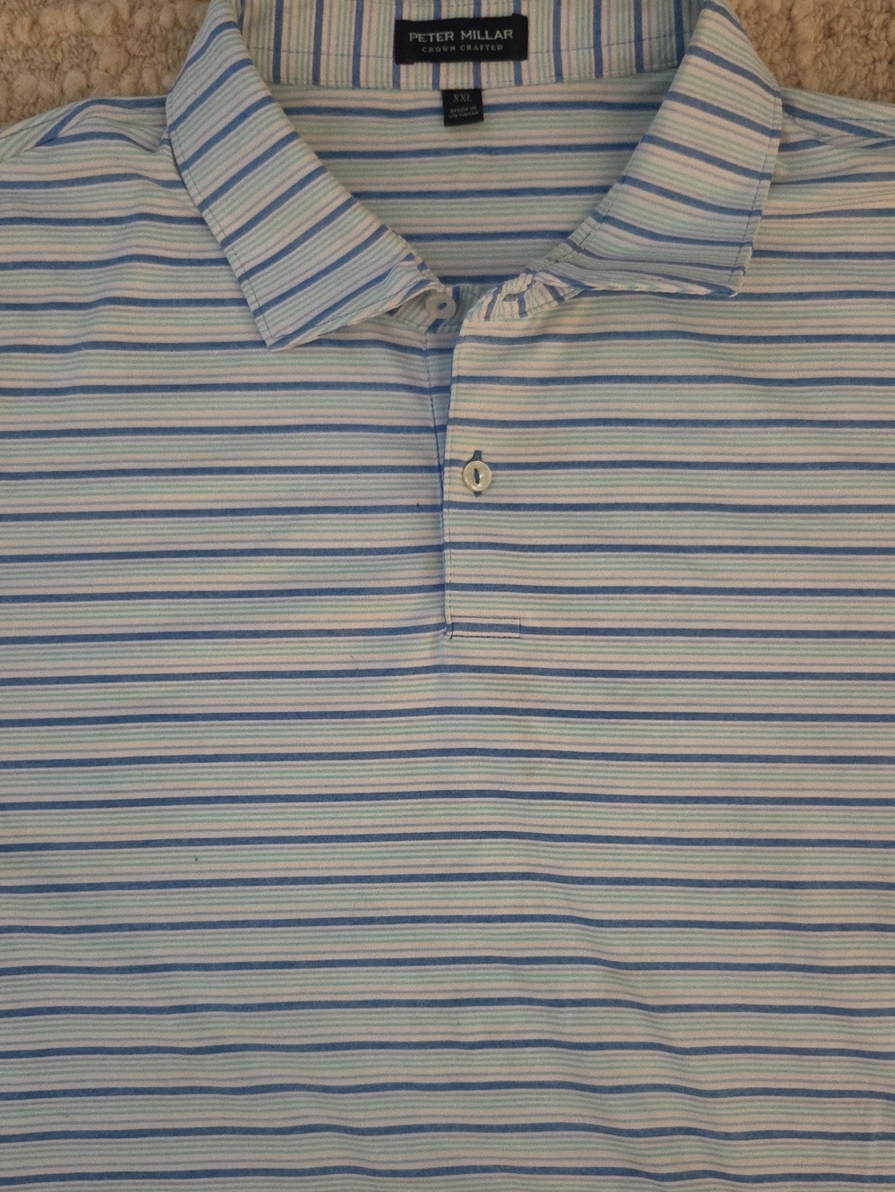 Peter Millar Crown Crafted Blue Mint Striped Golf Polo Shirt XXL